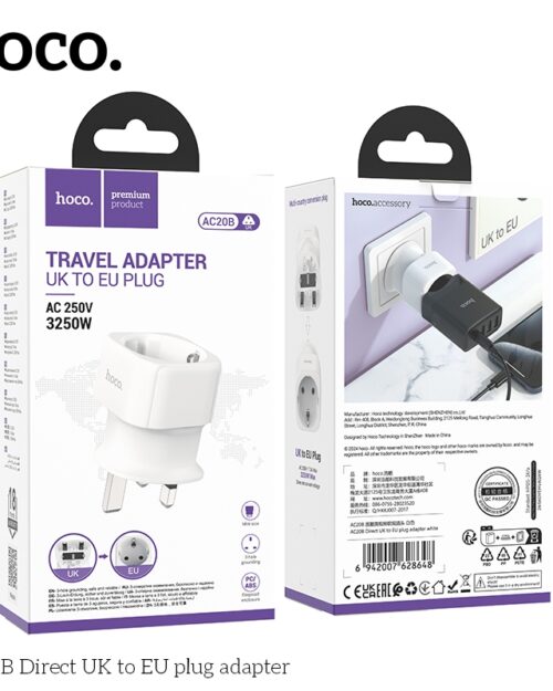 Hoco AC20B Direct UK to EU Travel Adapter - Image 3