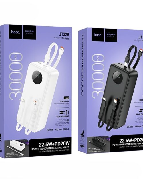 Hoco J132B Sabio 22.5W+PD20W Fully Compatible PowerBank with 3 Cables (30000mAh) - Image 3