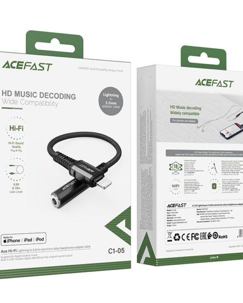 ACEFAST C1-05 Aluminum Alloy MFI Certified (Lightning to 3.5mm) Headphones Adapter AUX Cable - Image 3