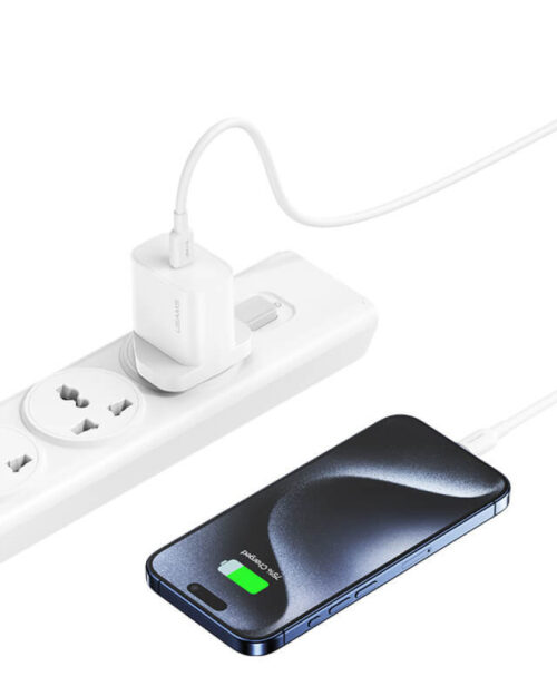 USAMS - T65 Series - 20W USB-C Fast Charger (PD / PPS) - CC227 - UK Plug - White - Image 4