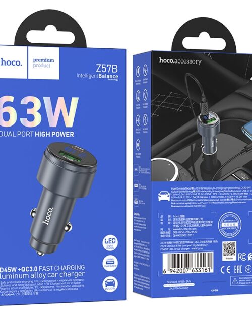 Hoco Z57B Glorious 63W Dual-Port Digital Display PD45W+QC3.0 Car Charger - Image 3