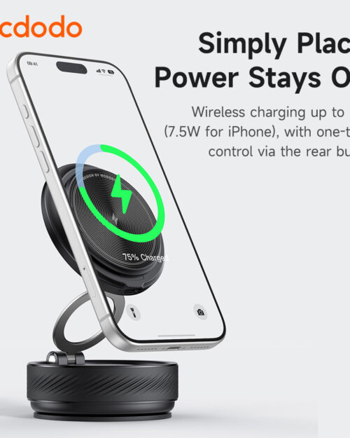 Mcdodo CH-8610 Magnetic Suction Cup Wireless Charging Car Holder 15W – Black - Image 4