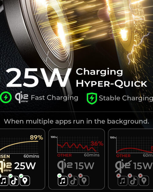 Lisen W608 Pro Qi2.2 Magnetic Suction Cup Wireless Charging Car Holder 25W – Black - Image 3