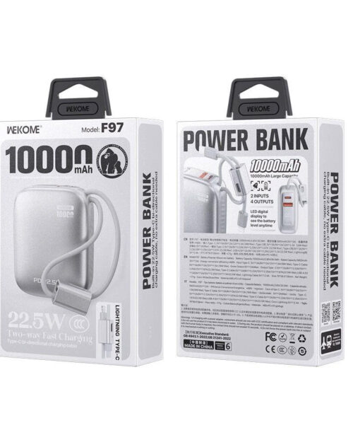 WEKOME F97 10000mAh Power Bank with Cables - Image 3
