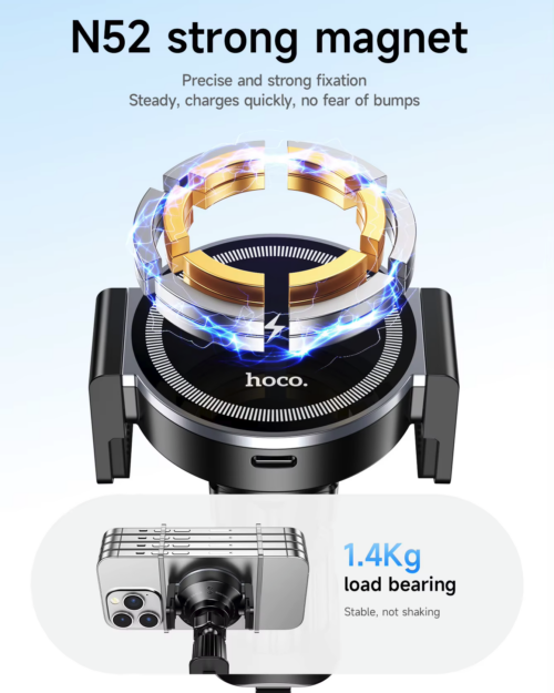 Hoco HW35 Power Electric Magnetic AirVent Wireless Fast Charging Car Holder 15W Black - Image 3