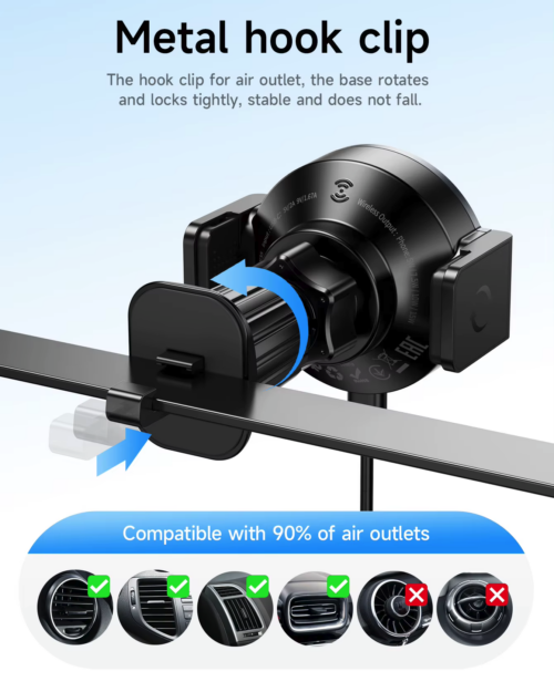 Hoco HW35 Power Electric Magnetic AirVent Wireless Fast Charging Car Holder 15W Black - Image 4