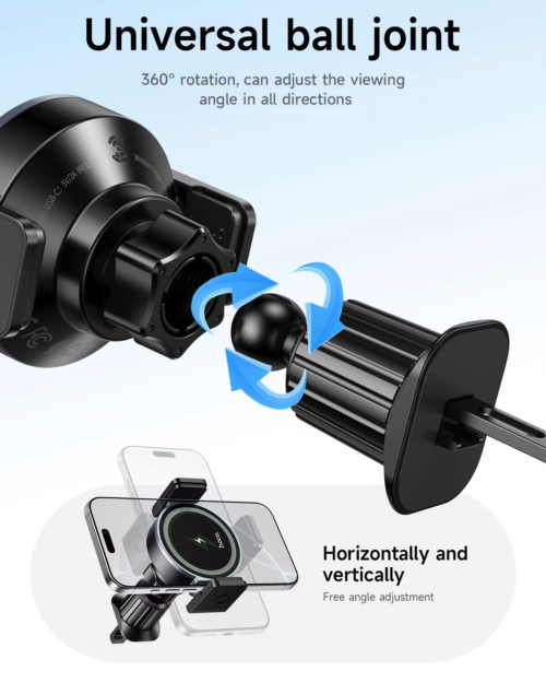 Hoco HW35 Power Electric Magnetic AirVent Wireless Fast Charging Car Holder 15W Black - Image 6